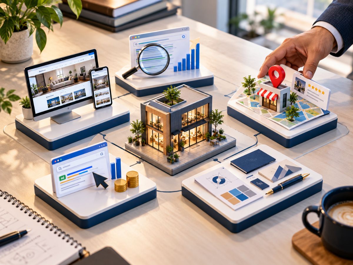 Five digital marketing priorities for businesses, including website design, SEO, Local SEO, paid advertising, and branding.
